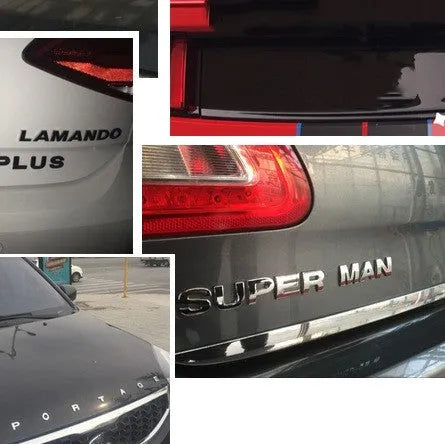 3D metal car bumper sticker showing zinc alloy English letter with black finish, approximately 2.5cm in size