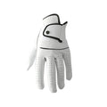 Men's white half sheepskin golf glove showing non-slip palm.