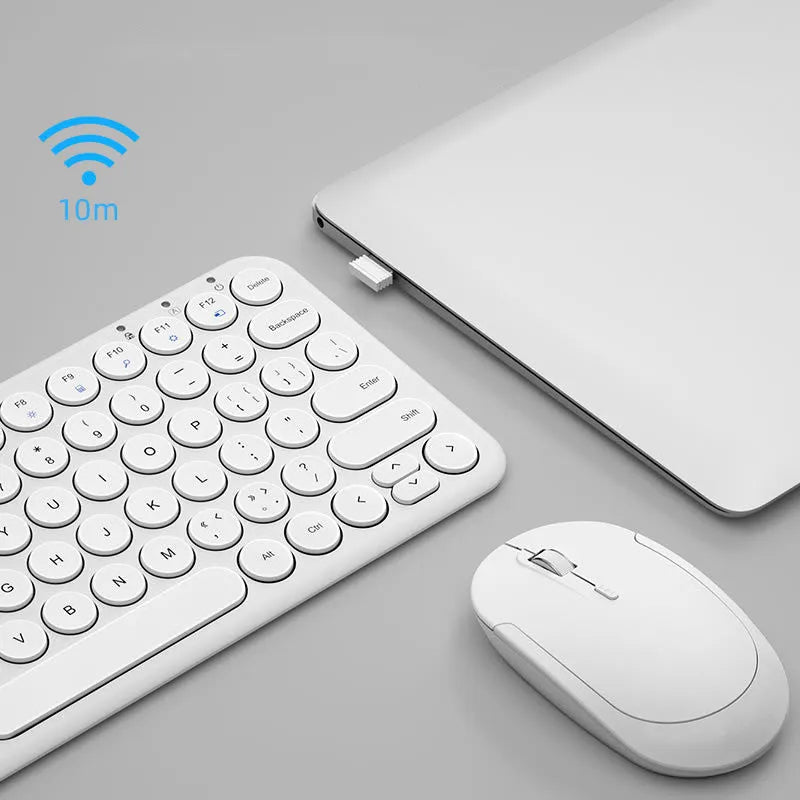 Mute ultra-thin wireless keyboard and mouse set in white, black, or pink keypad colours
