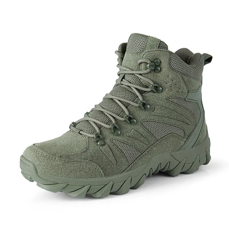 Men's training combat boots outdoor hiking shoes in 702 army green colour, PU fabric construction