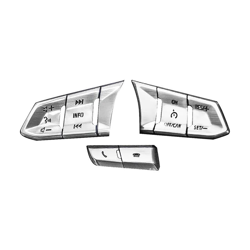 Atz modified vehicle steering wheel decorative sticker set showing aluminum alloy hollow button styles in brushed red, silver, and blue finishes
