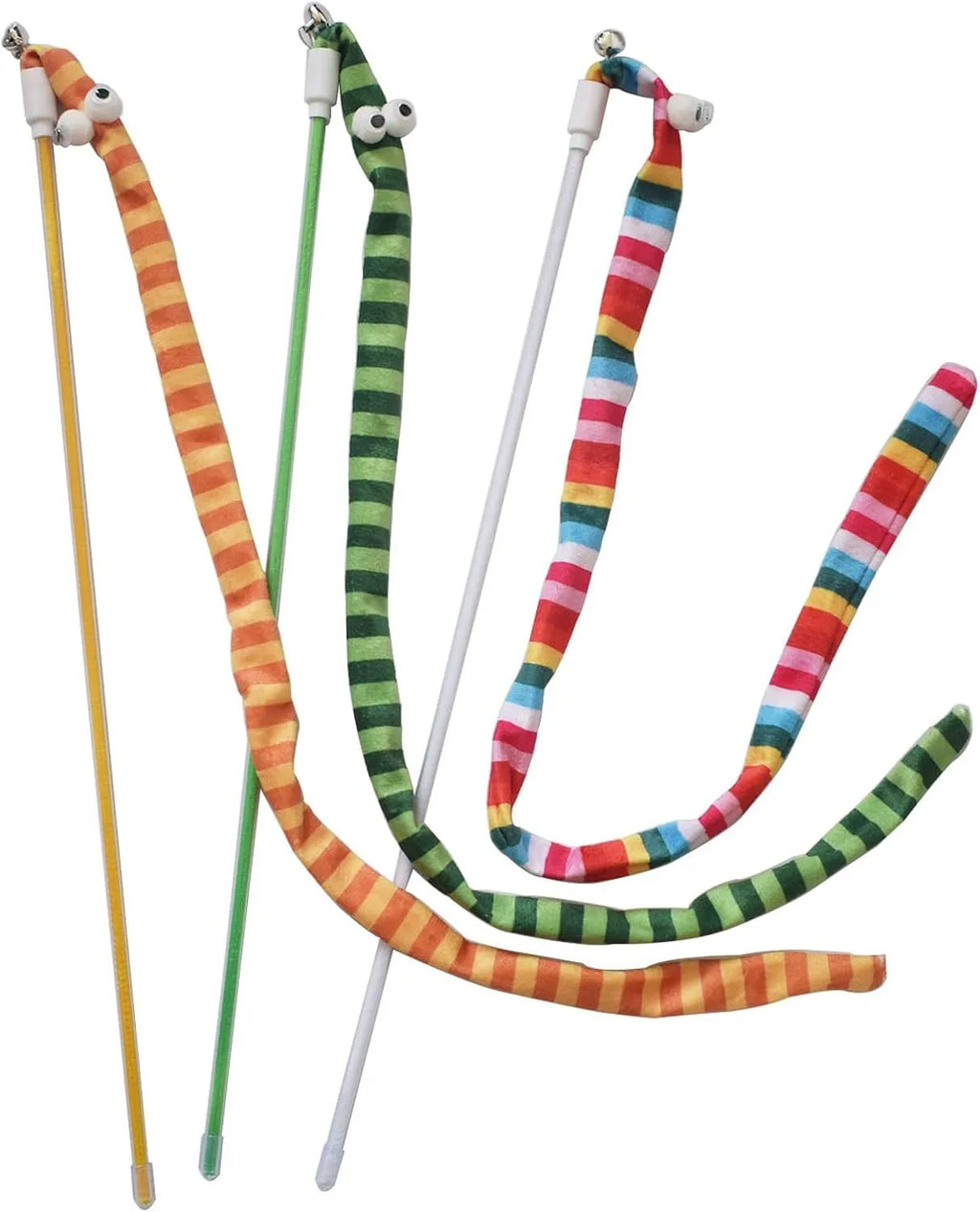 Green cat wand toy with long plush strip on a polycarbonate pole