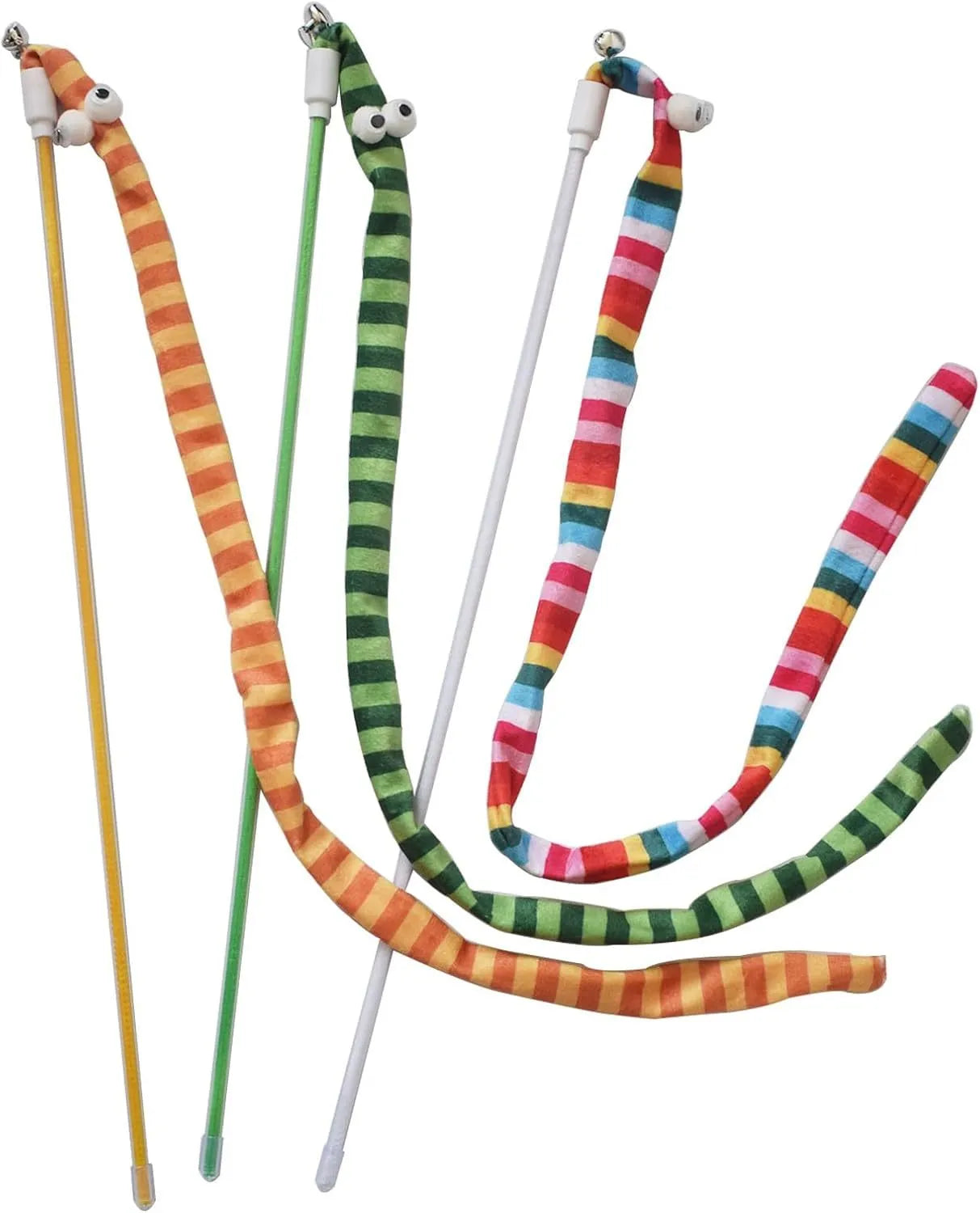 Green cat wand toy with long plush strip on a polycarbonate pole