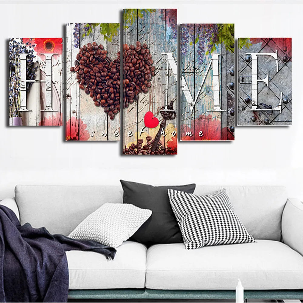 Set of five unframed red oil painting canvas boards in varying sizes for wall display.