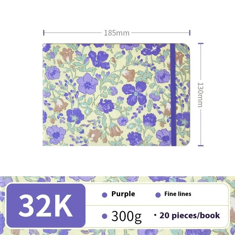 Feiluniao handmade fabric watercolour sketchbook with colourful themed cover, 185mm long.