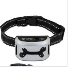 Electronic anti-bark dog training collar with digital display on a black adjustable reflective strap.