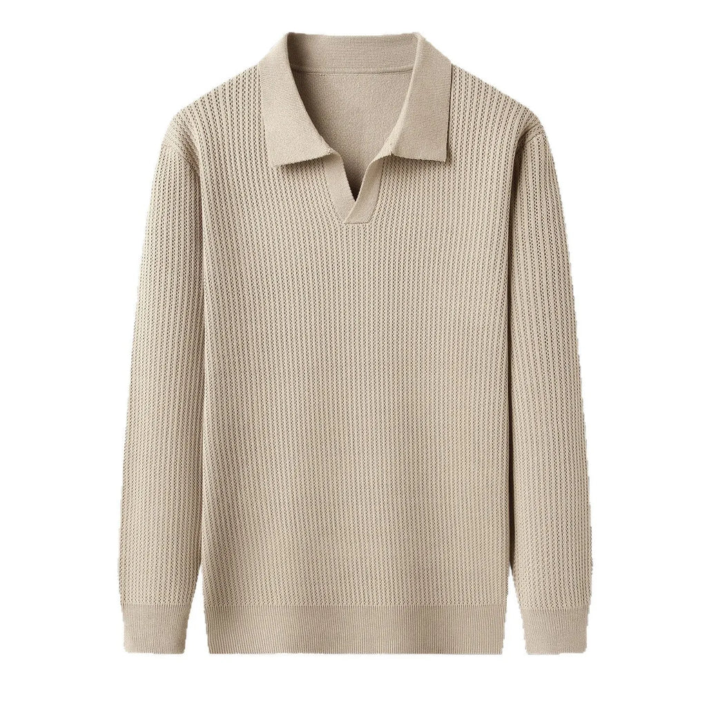 Men's loose fit pullover sweater in green colour shown on model for autumn casual wear