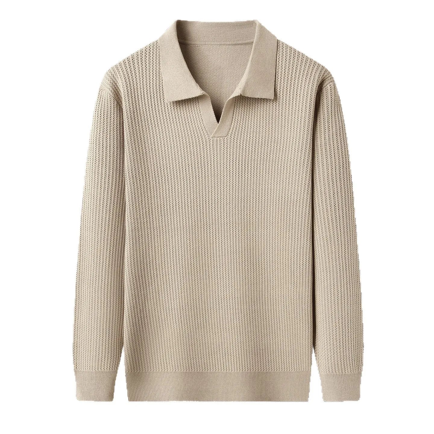 Men's loose fit pullover sweater in green colour shown on model for autumn casual wear
