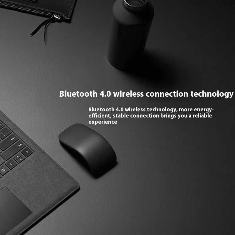 Folding Bluetooth touch wireless mouse shown open and closed with black, white, blue, green colour options