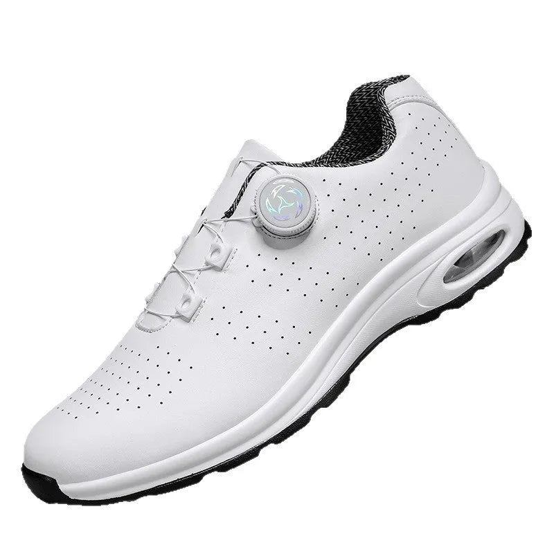 Black and white low-top mesh casual tennis shoes with lace-up front and cross shoulder straps