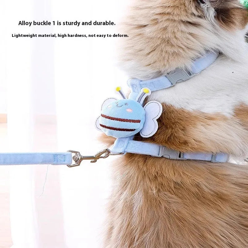 Bee-shaped adjustable cat lead in polyester with strap and hand holding rope