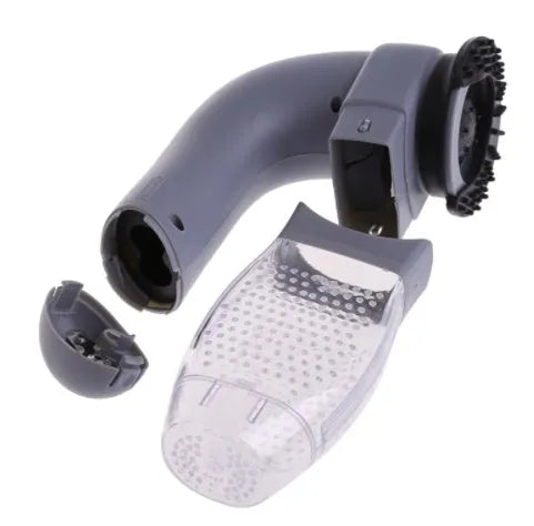 Grey portable electric pet hair vacuum cleaner with soft rubber head for grooming dogs and cats