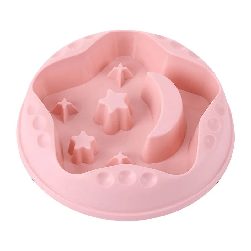 Dog slow feeder bowl with moon, star, and wing pattern in blue colour, large capacity design for feeding and water
