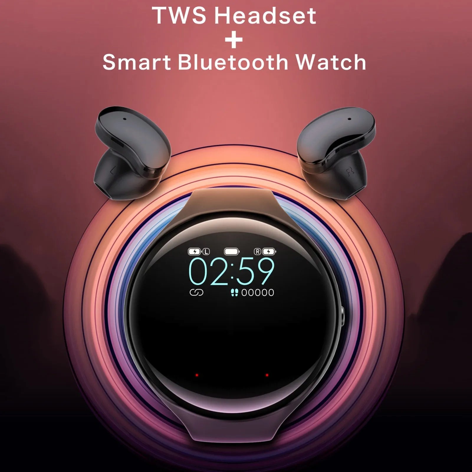Black detachable smart bracelet and Bluetooth headset combo with colour screen and TWS earphones.