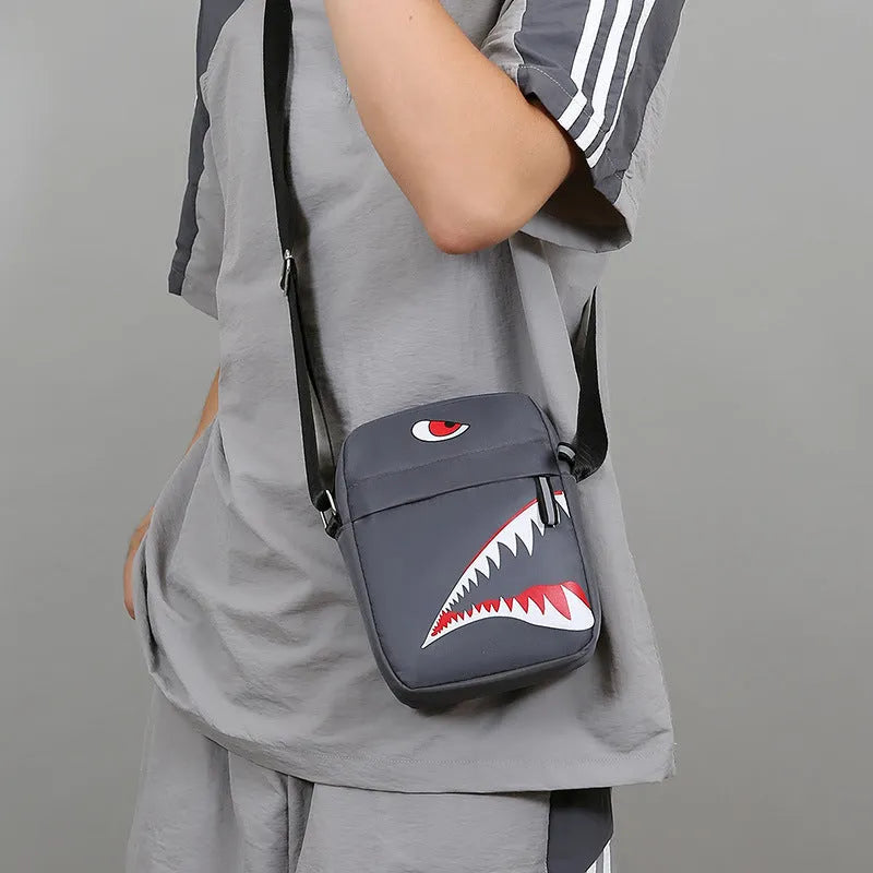 Men's small casual shoulder crossbody bag in Oxford cloth with animal print design