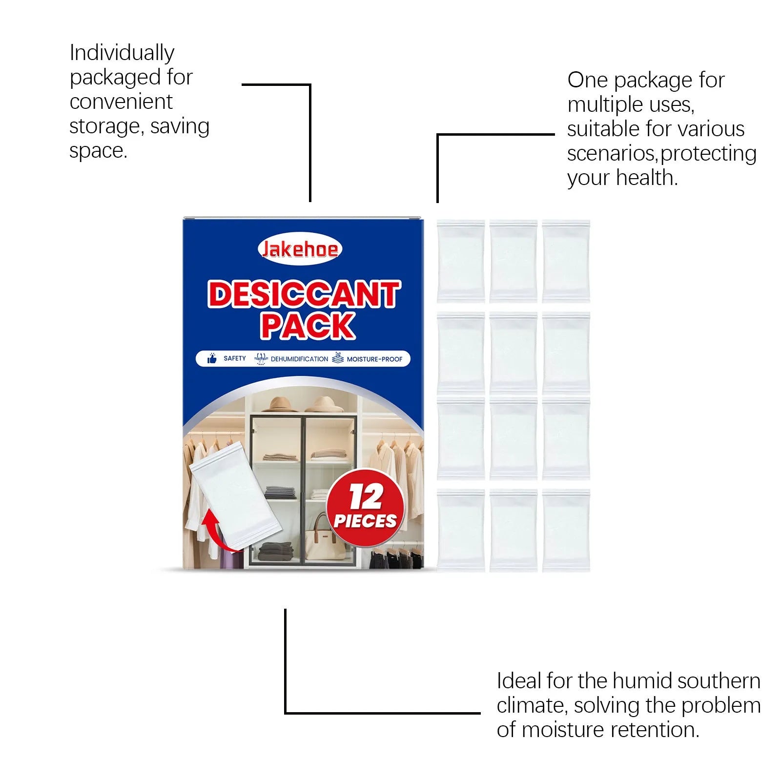 12-pack of household desiccant moisture absorber units with calcium chloride and wood pulp