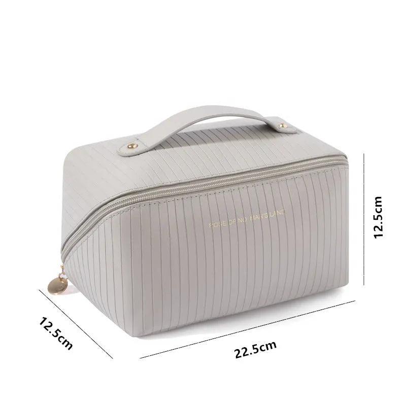 Cubic PU makeup bag with vertical pattern pillow design in beige, black, brown, grey, pink colours