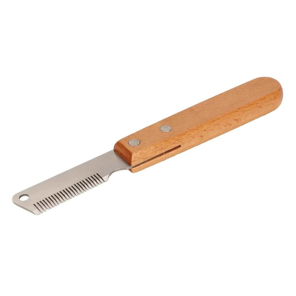 Pet stripping comb with wood handle and metal fittings for dog and cat grooming