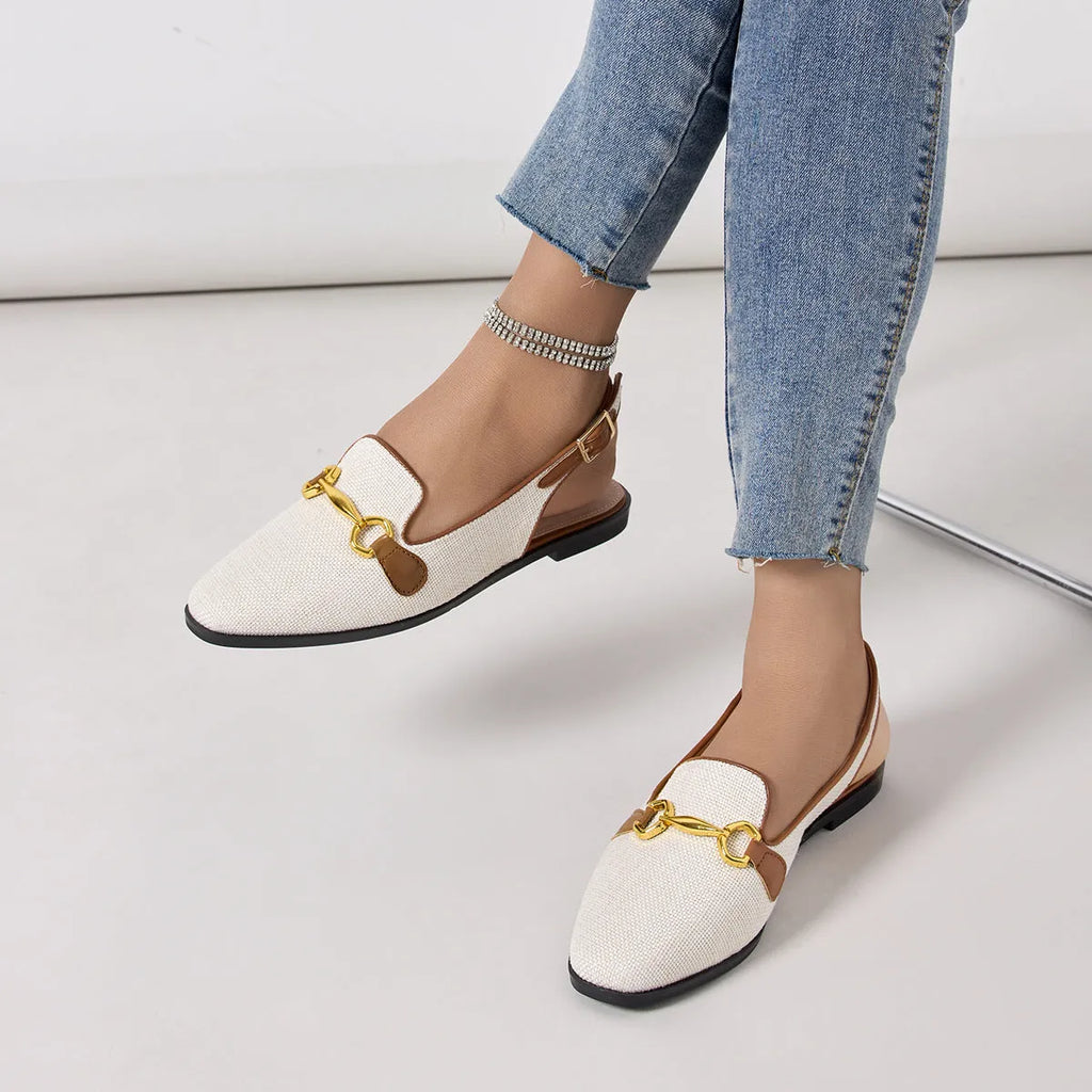 Women's closed toe chunky heel half slippers in black, linen upper with rubber sole