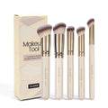 MAANGE set of five angled apricot-coloured makeup brushes with synthetic bristles for blush and contouring.