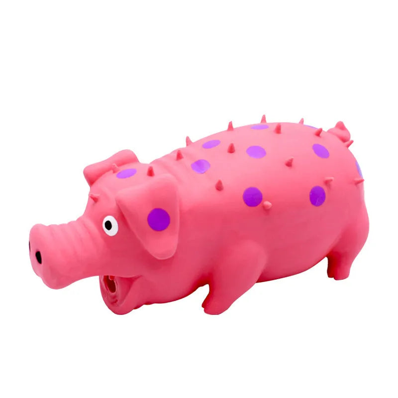 Latex pig-shaped dog chew toy with squeaker for teeth cleaning in assorted colours