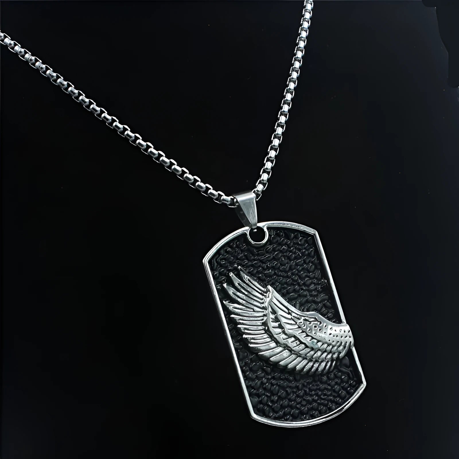 Men's Korean style necklace with alloy pendant and stainless steel chain on a flat surface