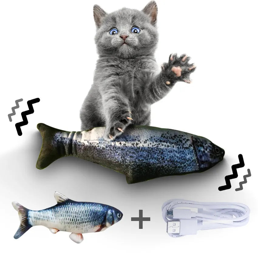 Electronic jumping fish cat toy without cat nip, 30cm multicolour design with USB cable
