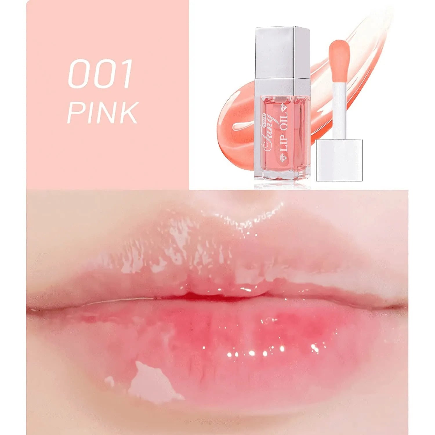 Five colour options of bright lip gloss mint lipstick with moisturising lip essence oil applicator