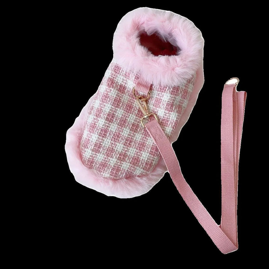 Pink cat cape and beret set with hand holding rope for chest and back coverage