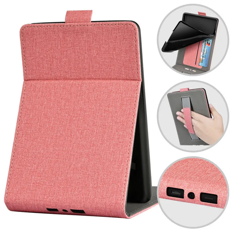 Kindle protective case with bracket handle in TPU material showing embossed design options