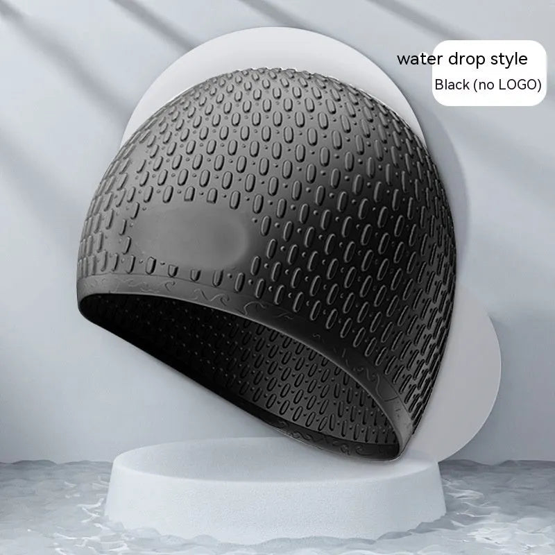 Solid colour silicone swimming cap in water drop shape for adult swimmers
