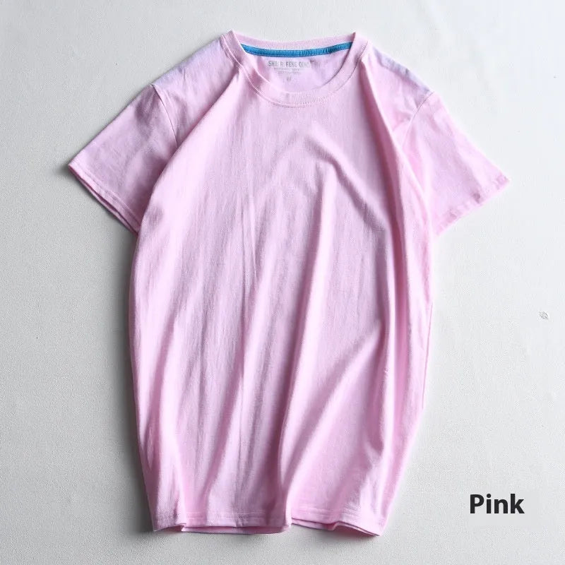 Men's solid colour round neck cotton t-shirt on a hanger