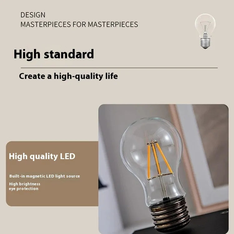 Suspension bulb creative night lamp with iron art construction and wood grain base