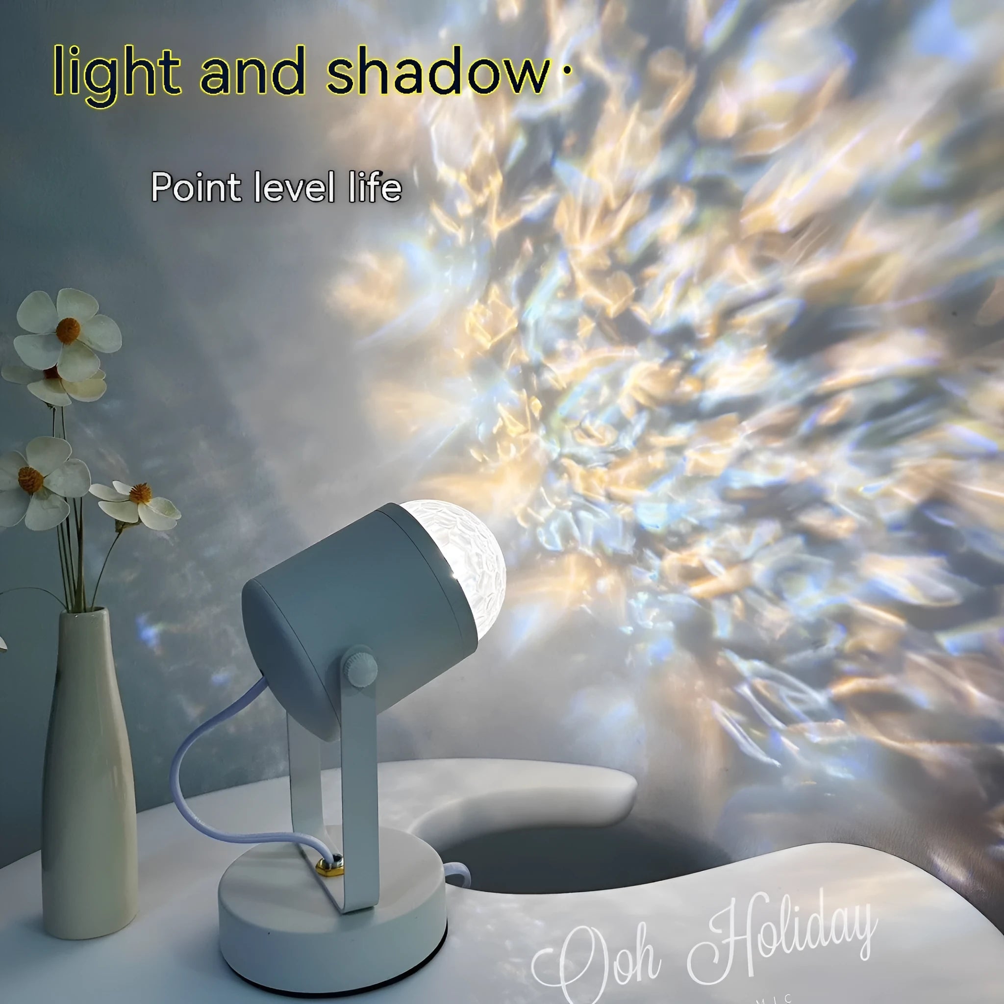 Water ripple projection atmosphere lamp showing light patterns in ceiling or desktop configuration