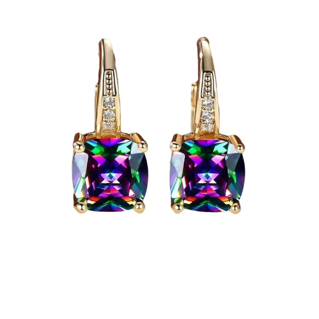 Geometric square ear clips with moissanite inlays in gold silver and coloured electroplated finishes