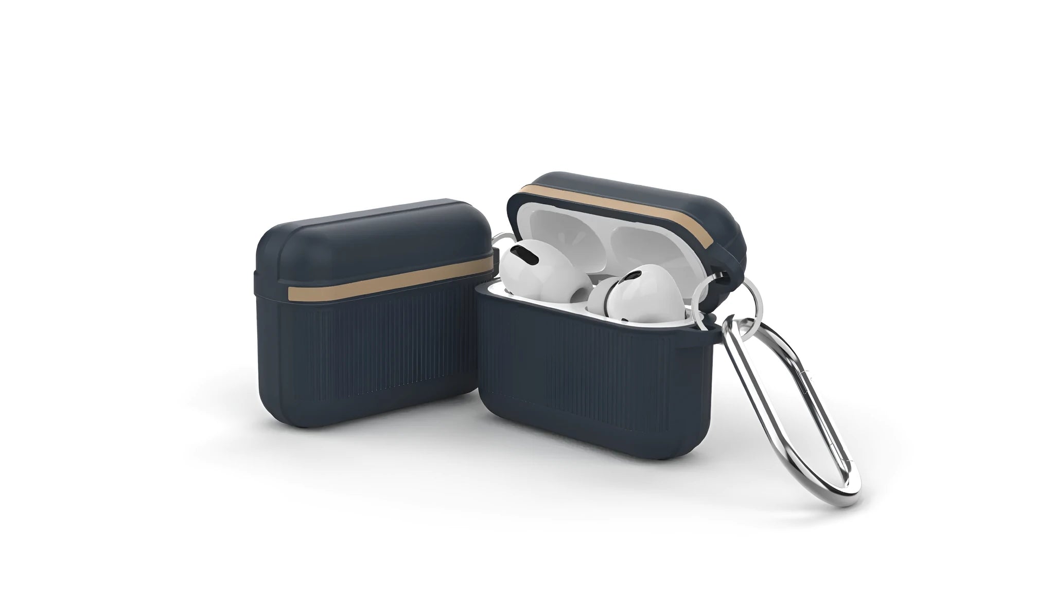 Silicone clamshell case for Apple AirPods with metal buckle in multiple colour options.