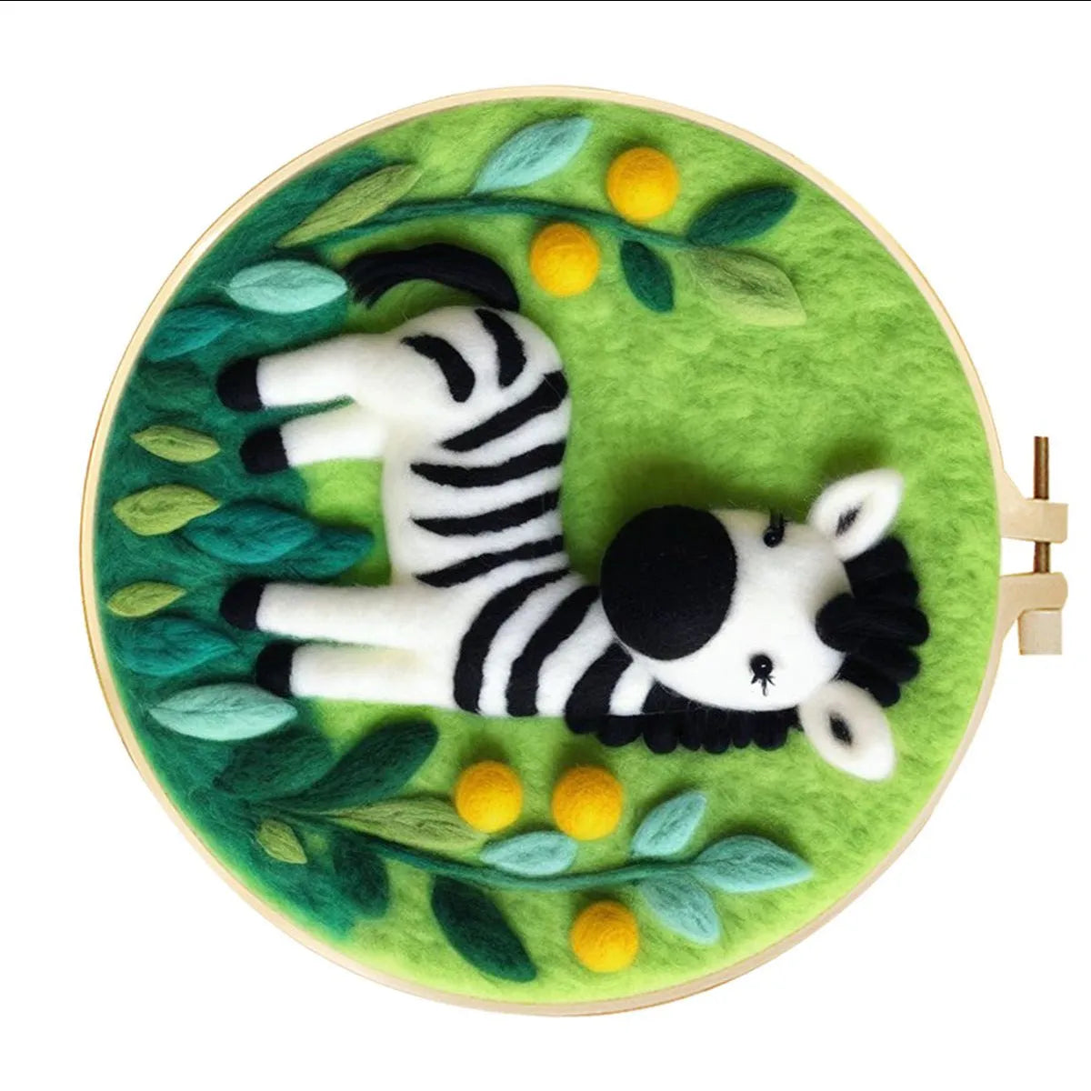 Round linen embroidery kit with wool felt materials for three-dimensional floral design