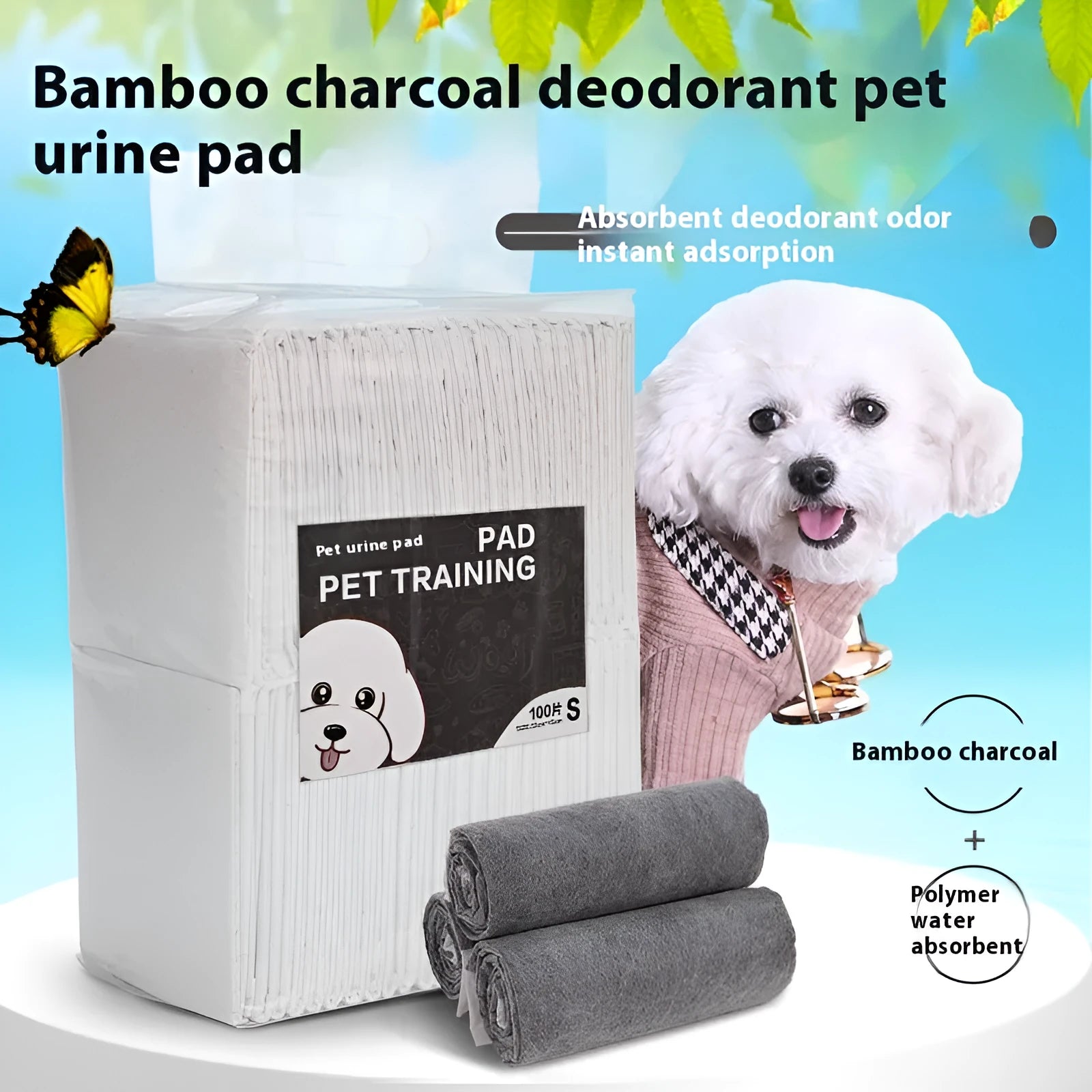 Bamboo charcoal pet urinal pad S size 33x45cm thick deodorant dog cat training pad with waterproof backing