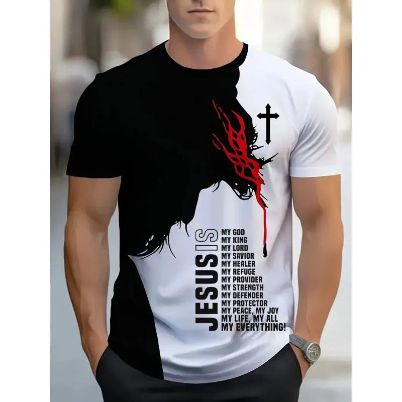 Men's loose fit short-sleeved t-shirt with digital 3D striped printing in casual style
