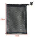 Black mesh drawstring storage bag for children's toys in three size options.