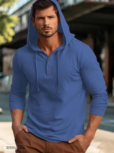 Cotton pullover hoodie in dark blue colour with European and American sizing