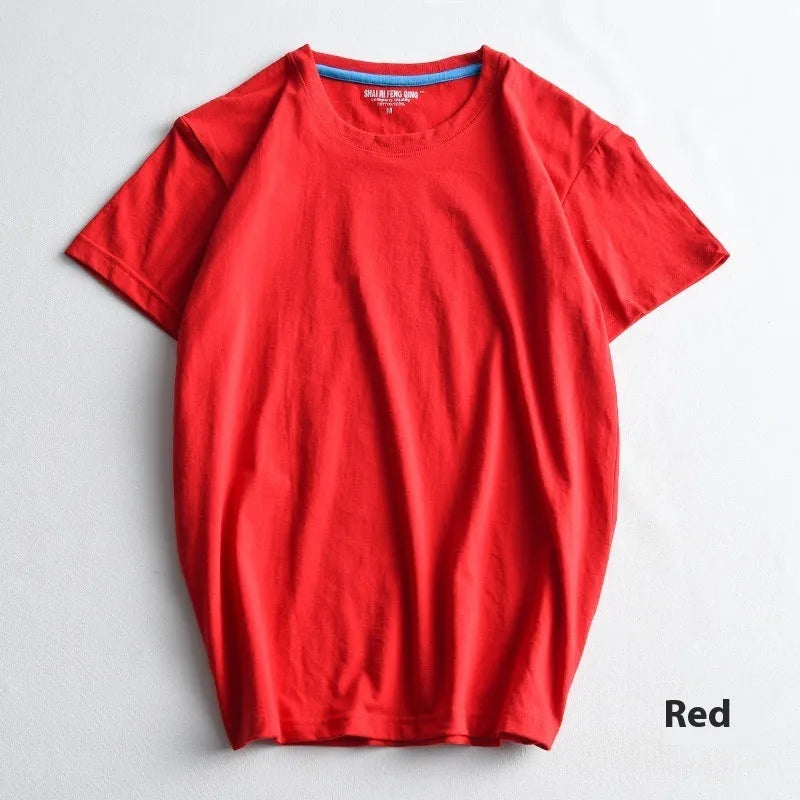 Men's solid colour round neck cotton t-shirt on a hanger