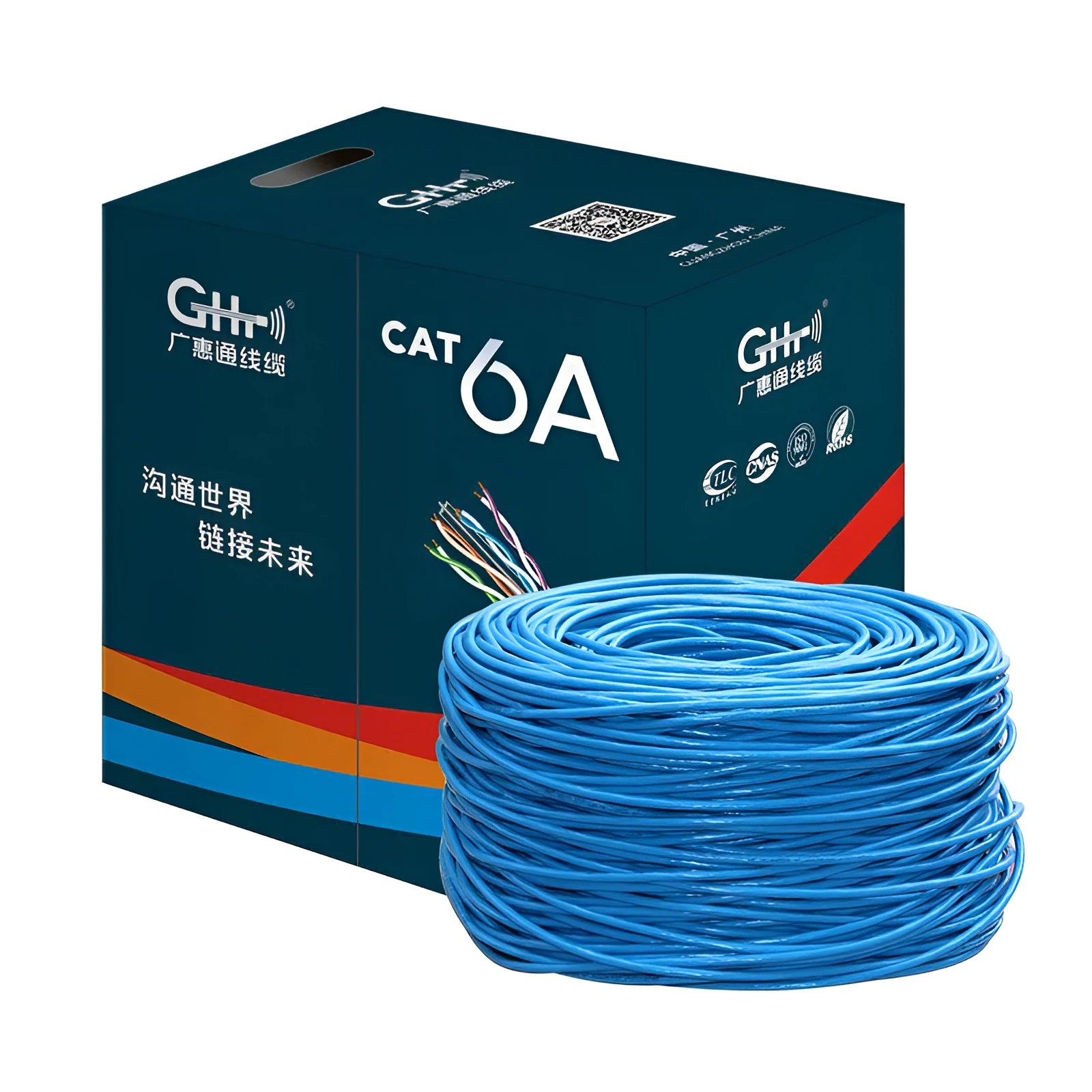 305-metre reel of blue Category 6 ethernet cable with oxygen-free copper cores for gigabit networking