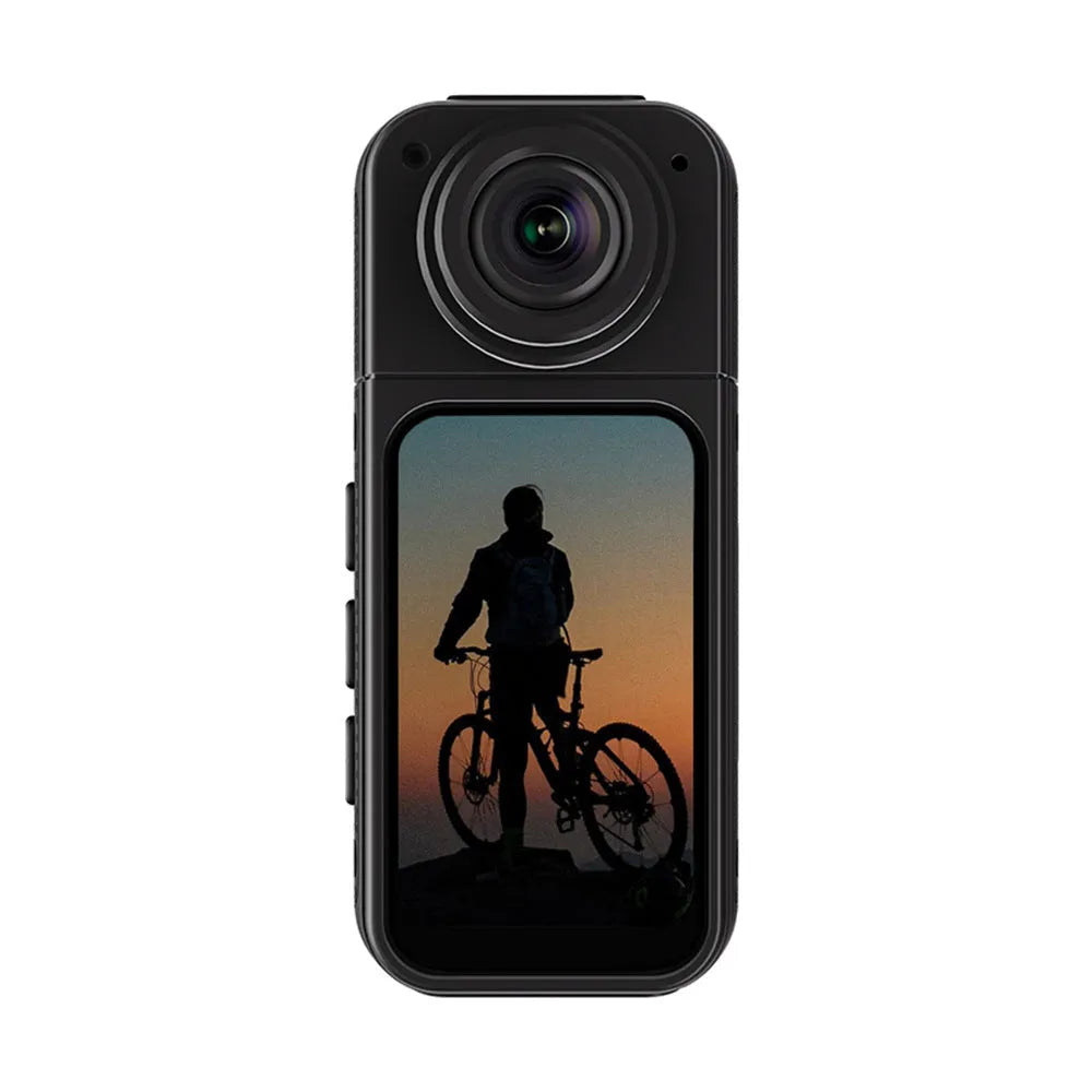 Riding S70 thumb camera in black with 180 degree rotating lens, compact ABS body