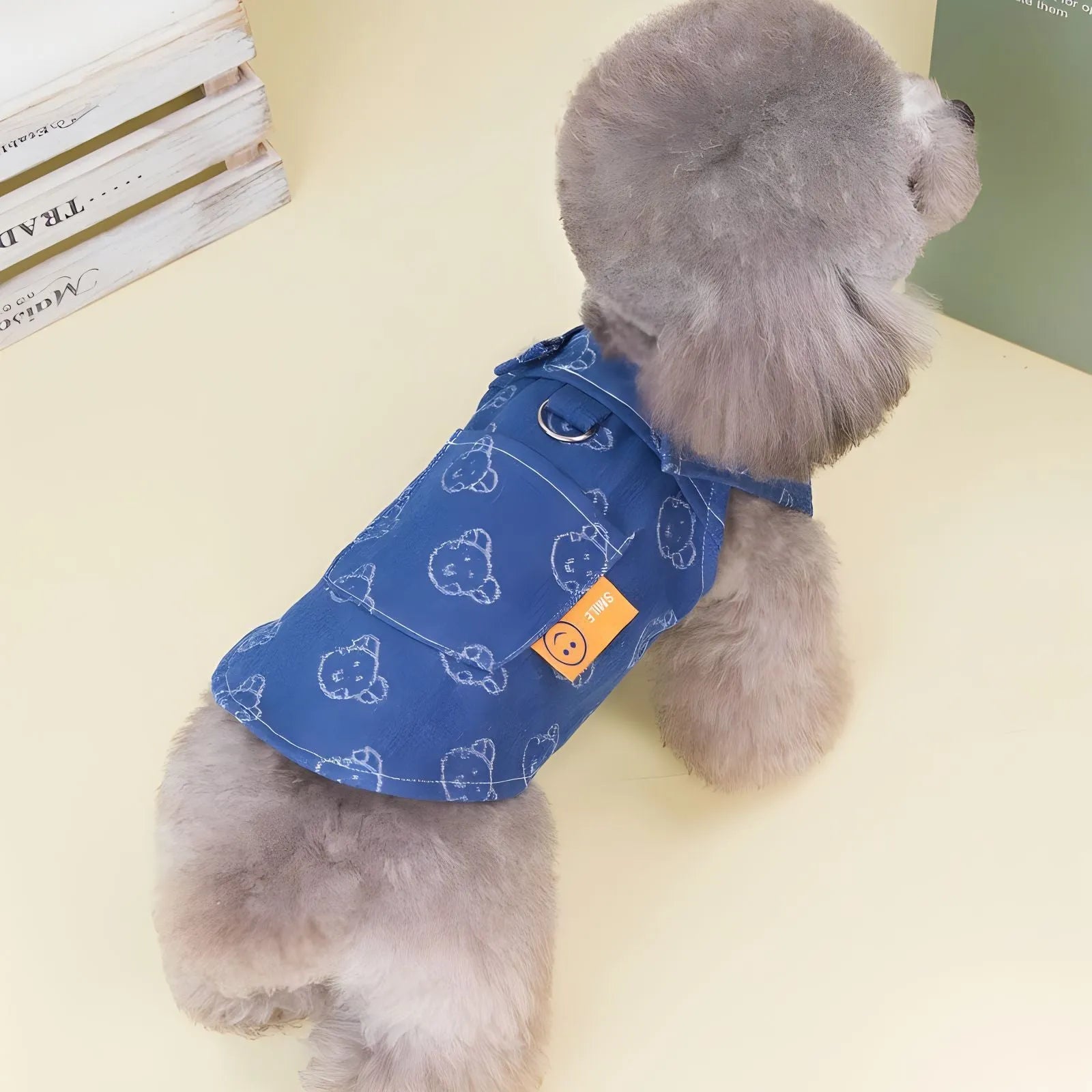 Blue denim dog dress with bracket-style design for small pets in spring and autumn