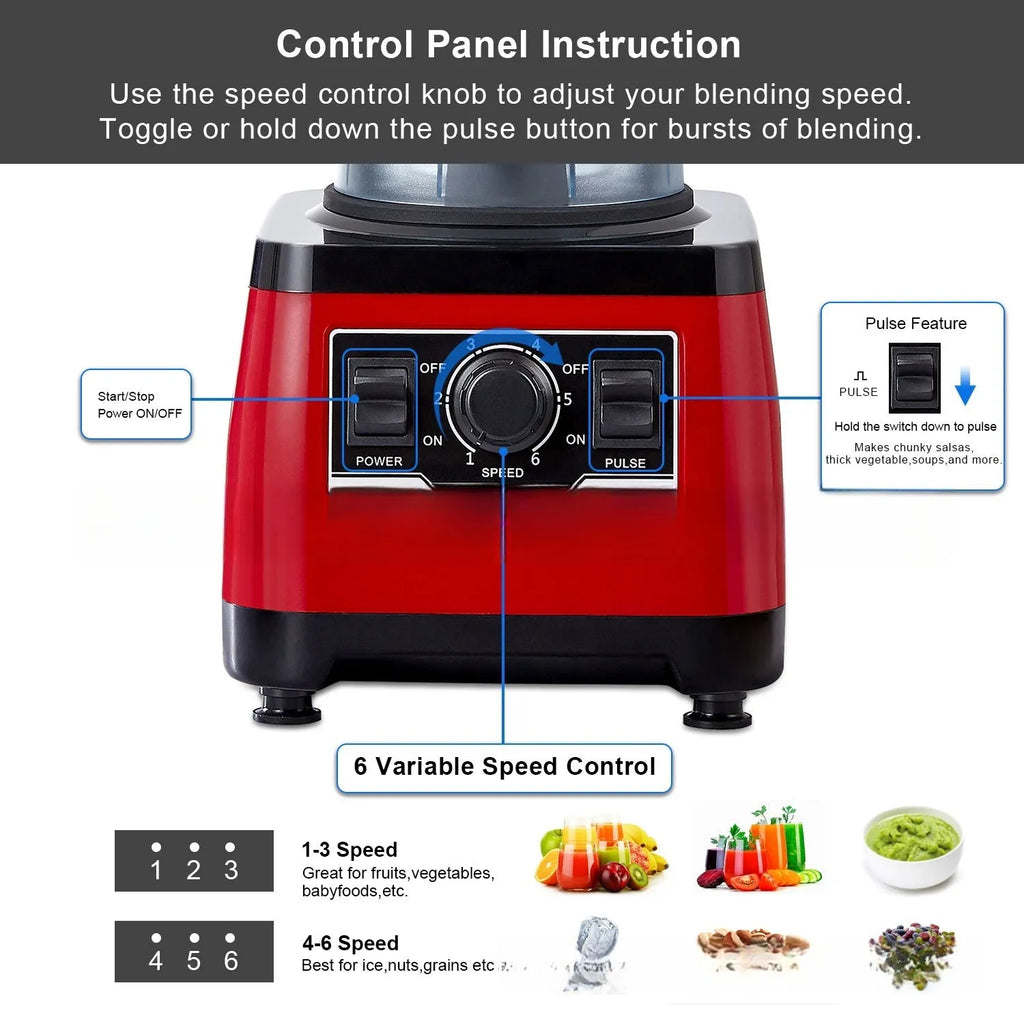 Red industrial-style commercial blender model A8700 with 2-litre jug and 2200W motor.