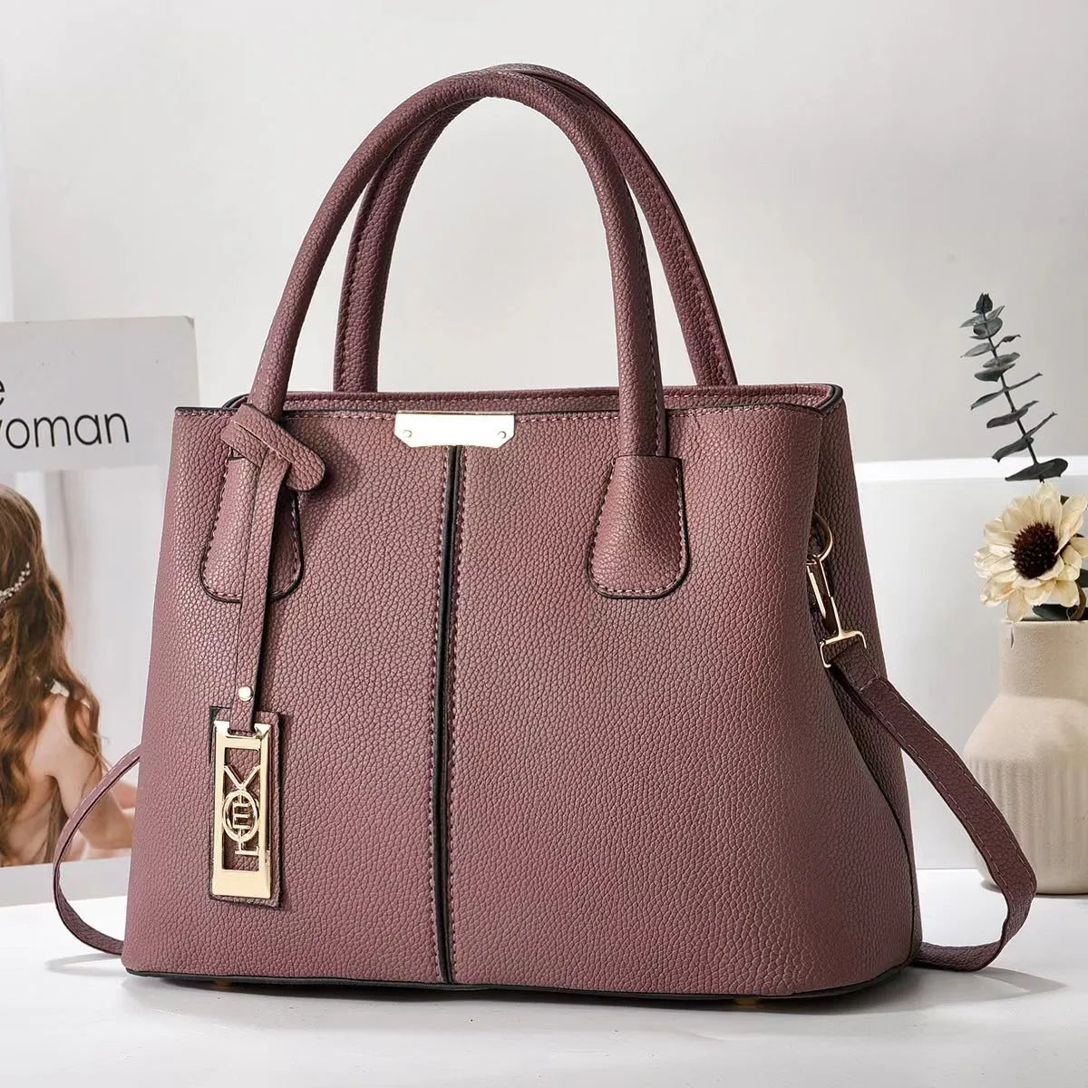 Soft PU women's shoulder bag in horizontal square shape with leather strap, available in multiple colours