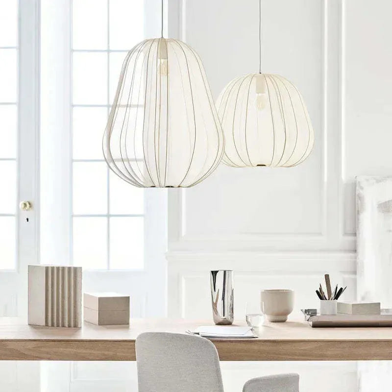 Japanese-style net pumpkin ceiling lamp with branch design in white or grey blue options