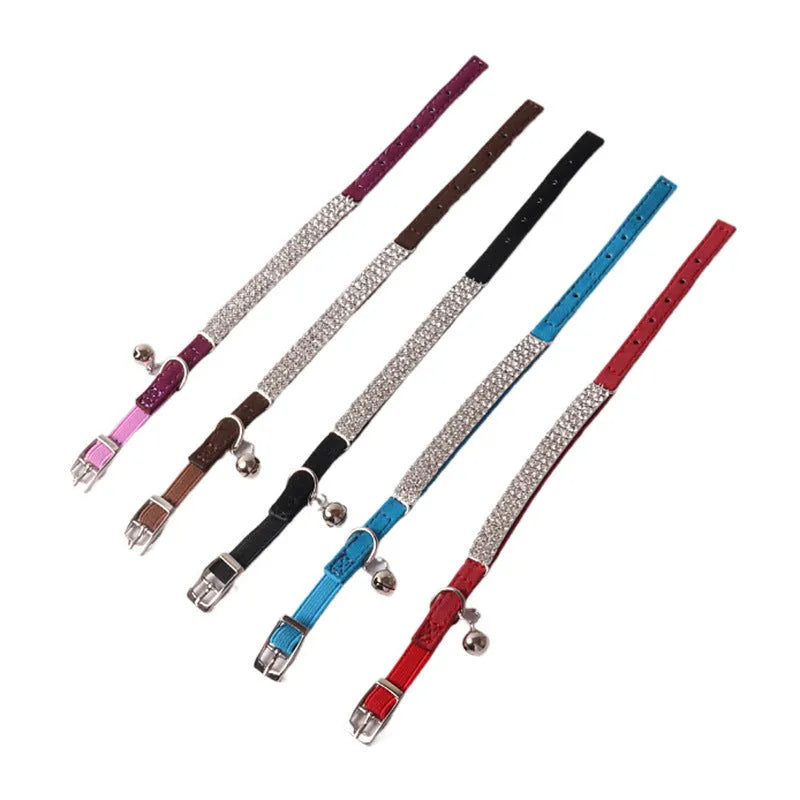 Flocking fabric cat collar with elastic buckle and gang drill adjustment in six colour options
