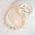 Natural freshwater pearl bracelet with diamond electroplated elements in Korean style design